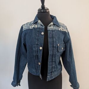 Ralph Lauren Blue Jean Jacket with White Floral Detail